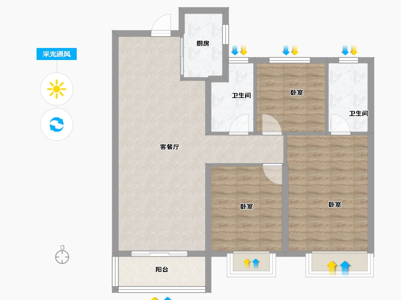 河南省-郑州市-东原阅城-87.20-户型库-采光通风