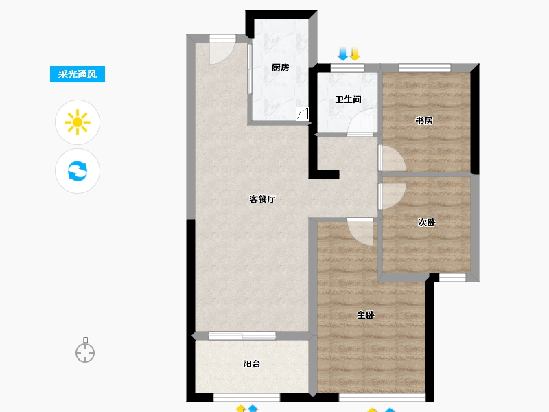 河南省-郑州市-绿都澜湾椿园-71.00-户型库-采光通风