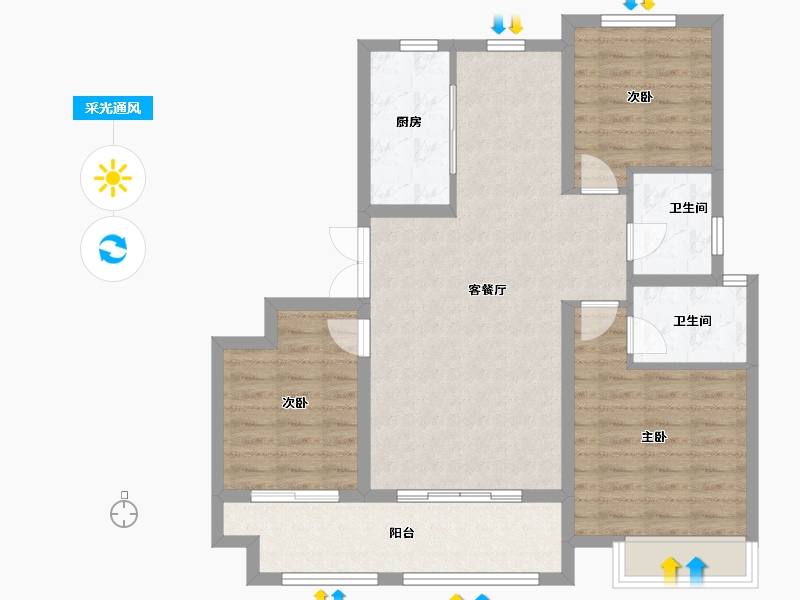 河南省-郑州市-汇泉西悦城-91.00-户型库-采光通风