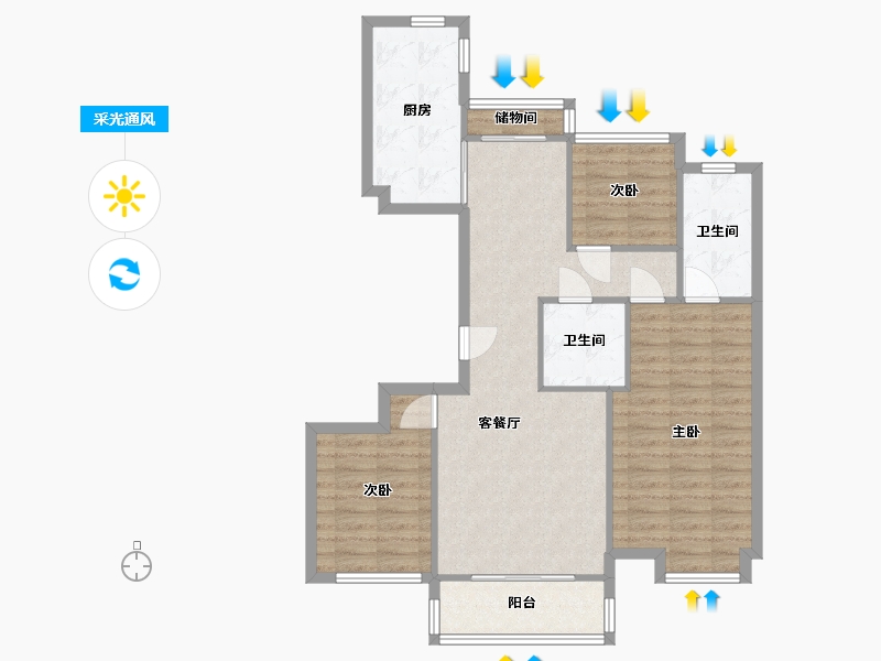 内蒙古自治区-包头市-燕赵·锦河湾-97.67-户型库-采光通风