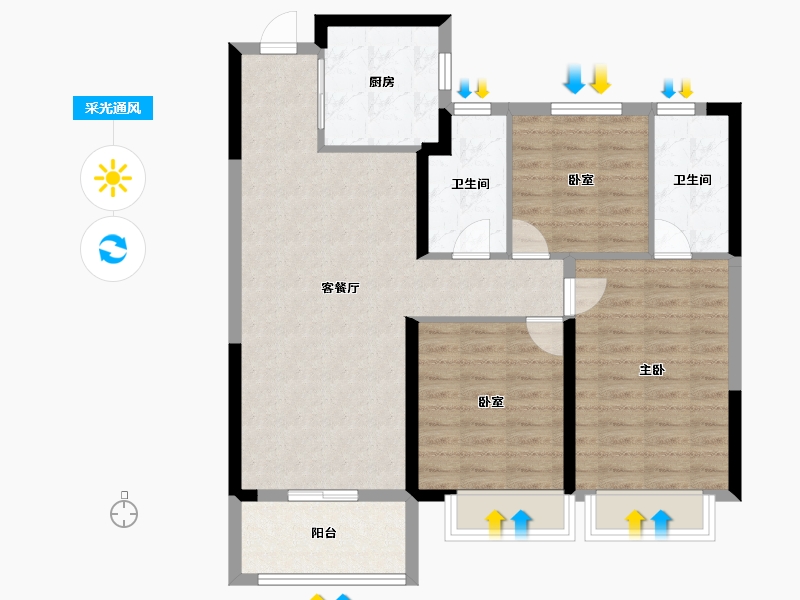 河南省-郑州市-东原阅城-90.40-户型库-采光通风