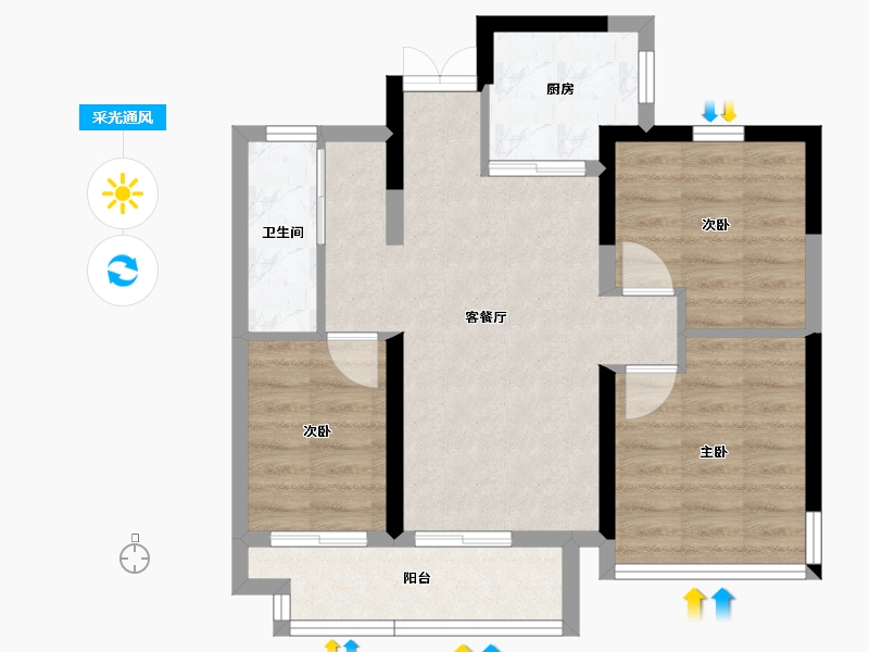 福建省-福州市-贵安新天地-61.61-户型库-采光通风