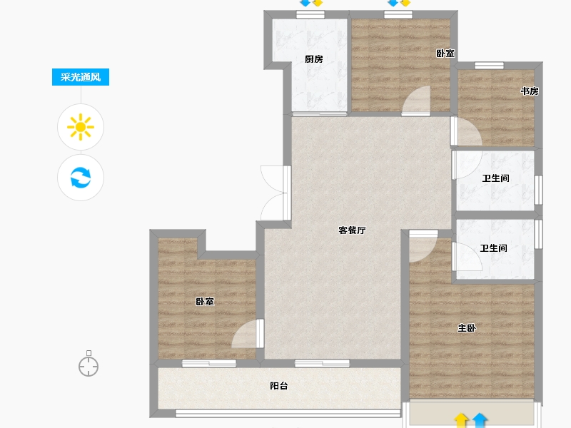 河南省-郑州市-保亿·豫景晨园-104.80-户型库-采光通风