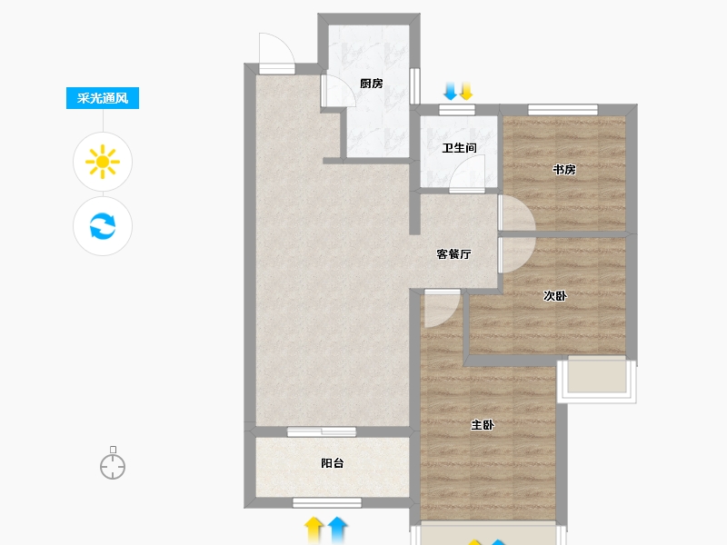 河南省-郑州市-建业盛悦府-71.44-户型库-采光通风