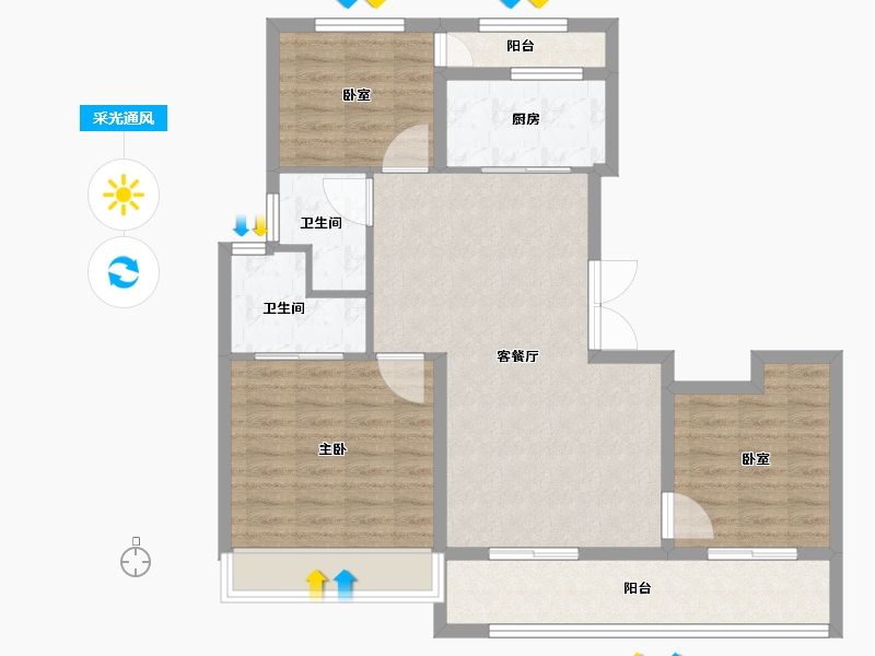 河南省-郑州市-保亿·豫景晨园-89.60-户型库-采光通风