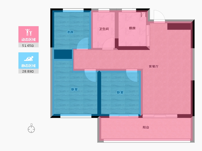 河南省-郑州市-兴港永威南樾-69.70-户型库-动静分区