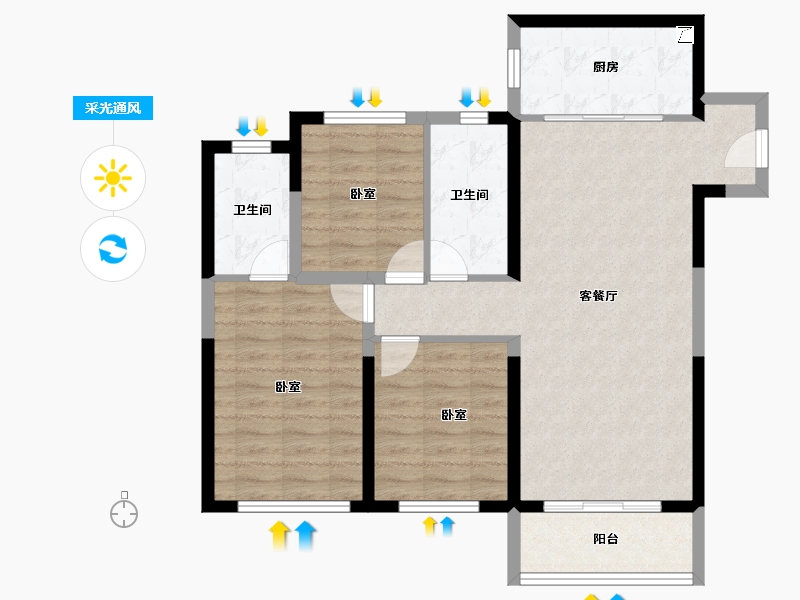 河南省-郑州市-融创城-85.29-户型库-采光通风