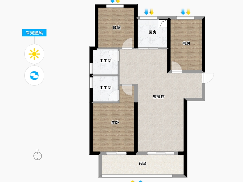 河南省-郑州市-绿都东澜岸-87.35-户型库-采光通风