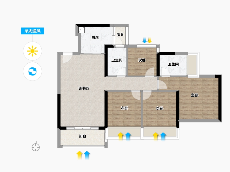 广东省-深圳市-颐峰名庭-89.60-户型库-采光通风