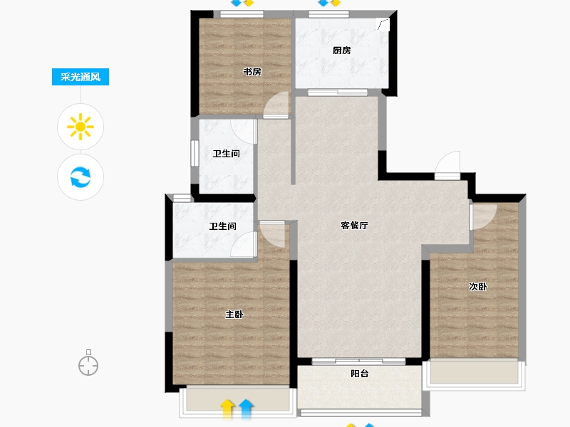 河南省-郑州市-中海云鼎湖居-101.60-户型库-采光通风