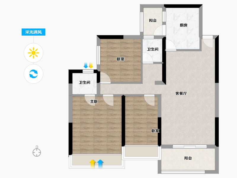 陕西省-宝鸡市-海棠宸景-86.00-户型库-采光通风