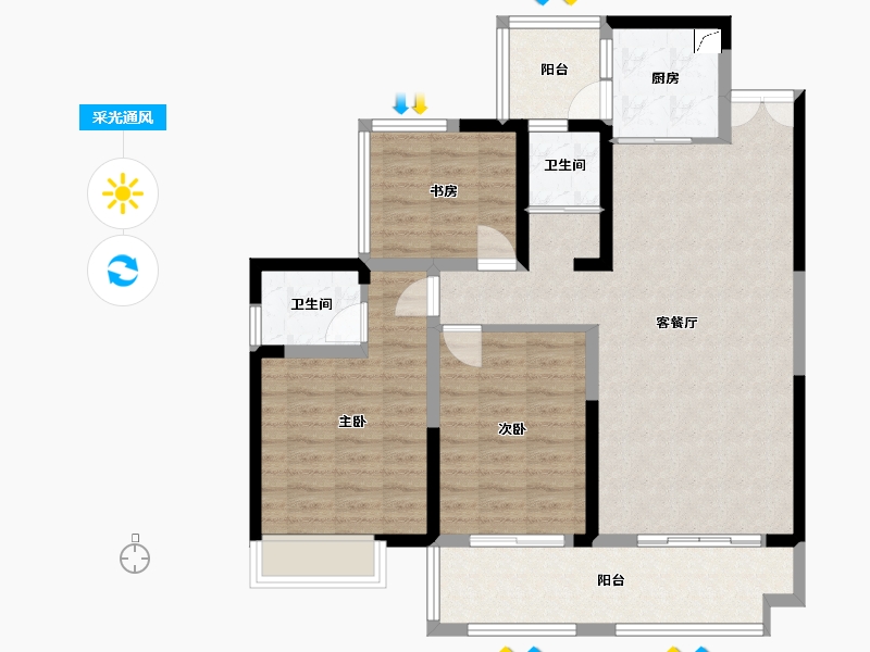 湖南省-株洲市-白金汉宫-90.00-户型库-采光通风