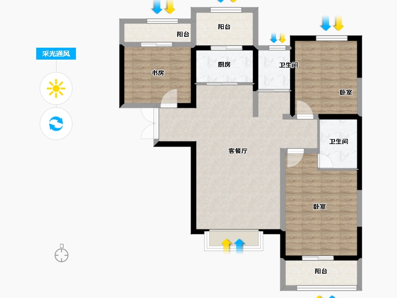 河南省-郑州市-泉舜上城-103.40-户型库-采光通风