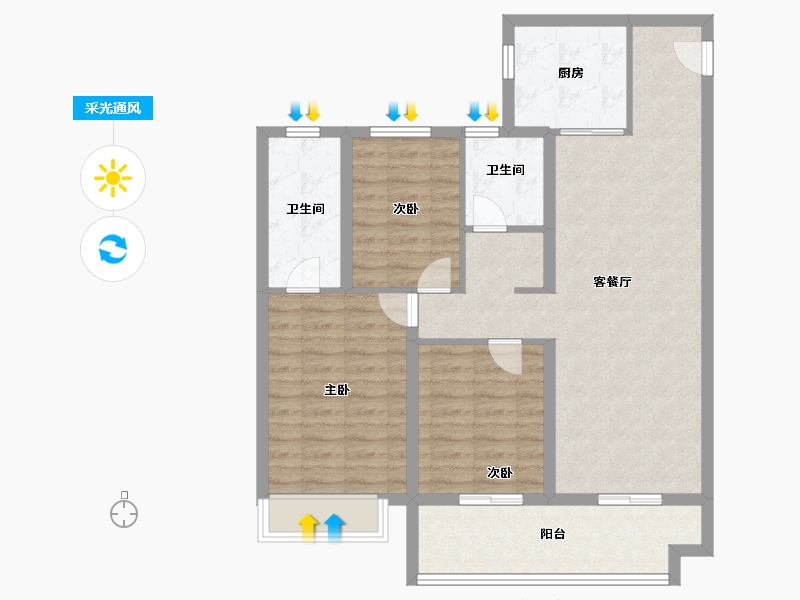 河南省-郑州市-正弘璟云筑-92.00-户型库-采光通风