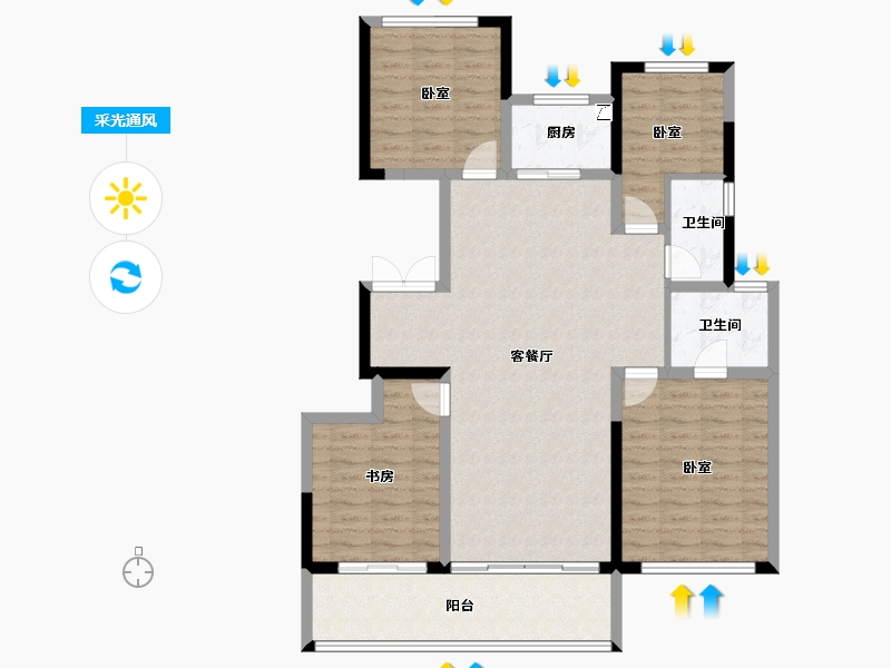 河南省-郑州市-兴港永威南樾-111.21-户型库-采光通风