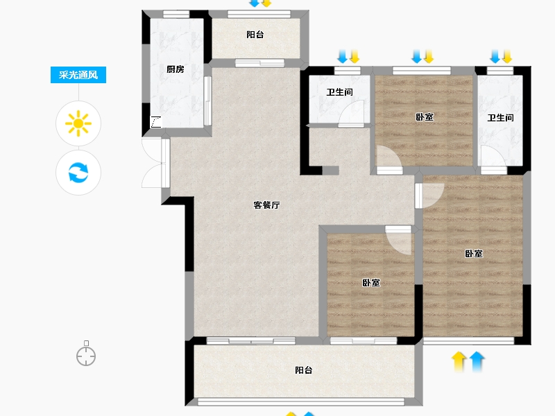 河南省-郑州市-兴港永威南樾-95.77-户型库-采光通风