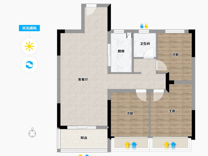 河南省-郑州市-兴港和昌云著-77.60-户型库-采光通风