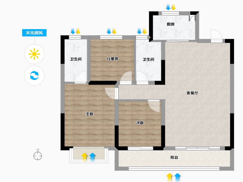 河北省-邯郸市-泽信公馆-105.00-户型库-采光通风