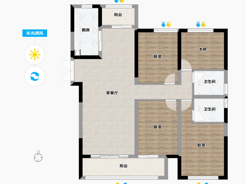 河南省-郑州市-兴港永威南樾-109.11-户型库-采光通风