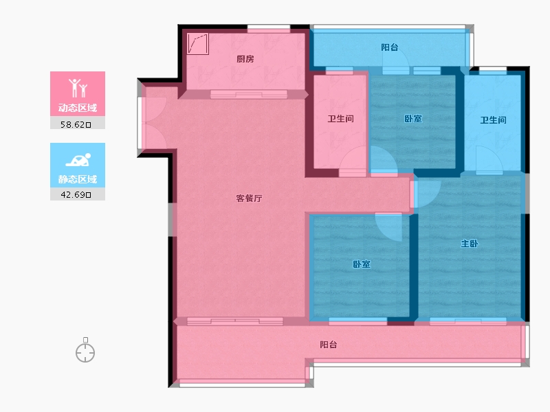 河南省-郑州市-金沙湖高尔夫观邸-89.21-户型库-动静分区