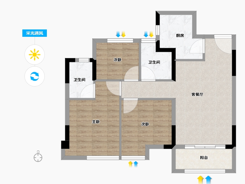 福建省-福州市-国贸凤凰原-74.40-户型库-采光通风