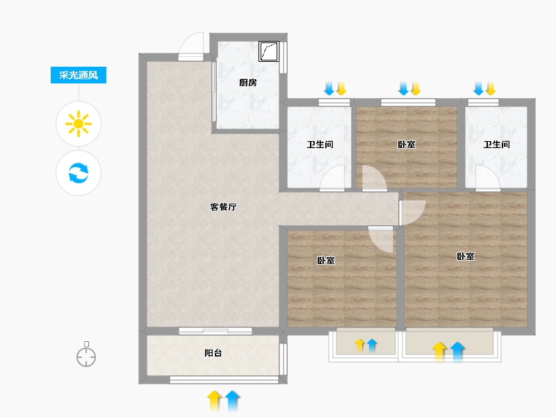 河南省-郑州市-金地滨河风华-90.26-户型库-采光通风