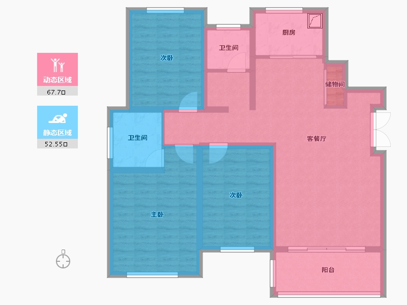 河南省-郑州市-思念果岭·岭尚桃源-107.42-户型库-动静分区