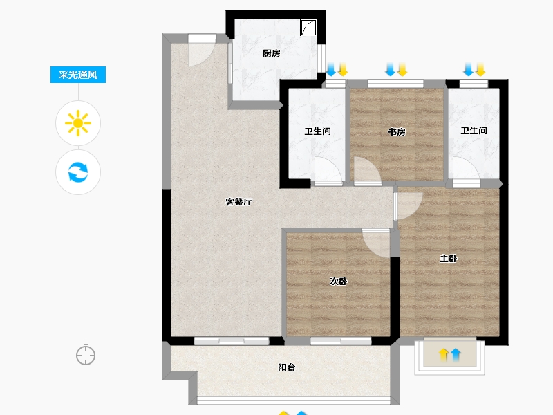 福建省-福州市-鲁能公馆三期-76.01-户型库-采光通风