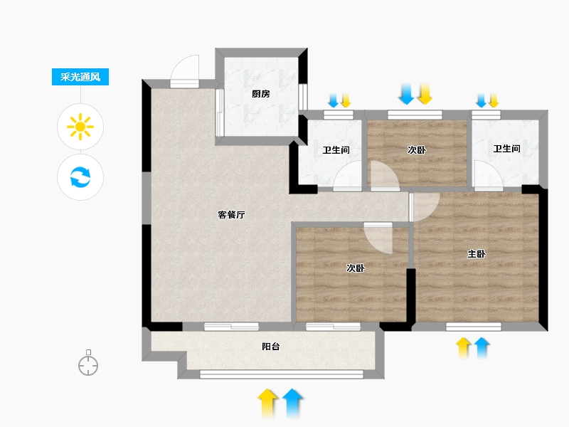 福建省-福州市-保利堂悦-69.59-户型库-采光通风