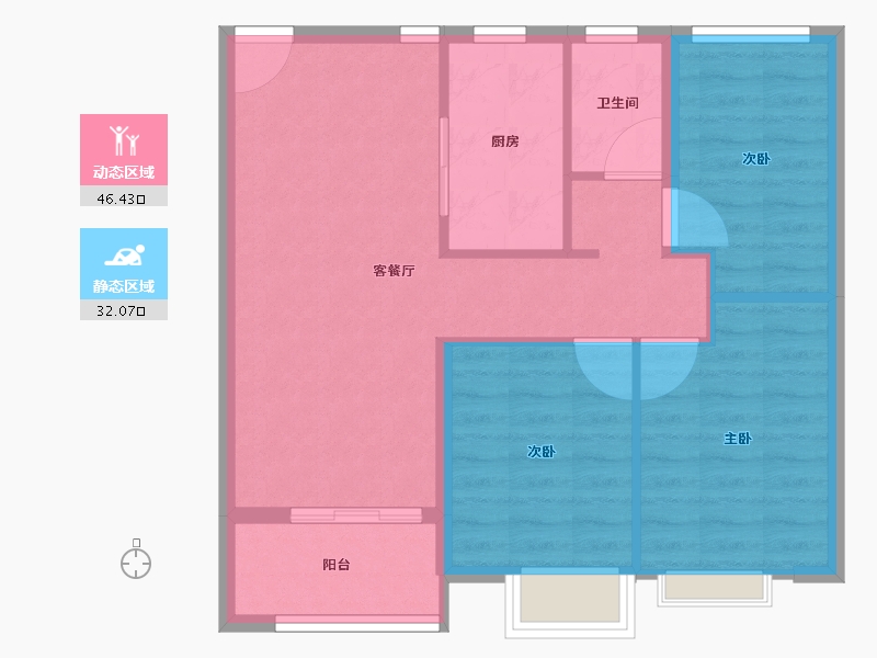 江苏省-苏州市-保利湖畔云上​-70.93-户型库-动静分区