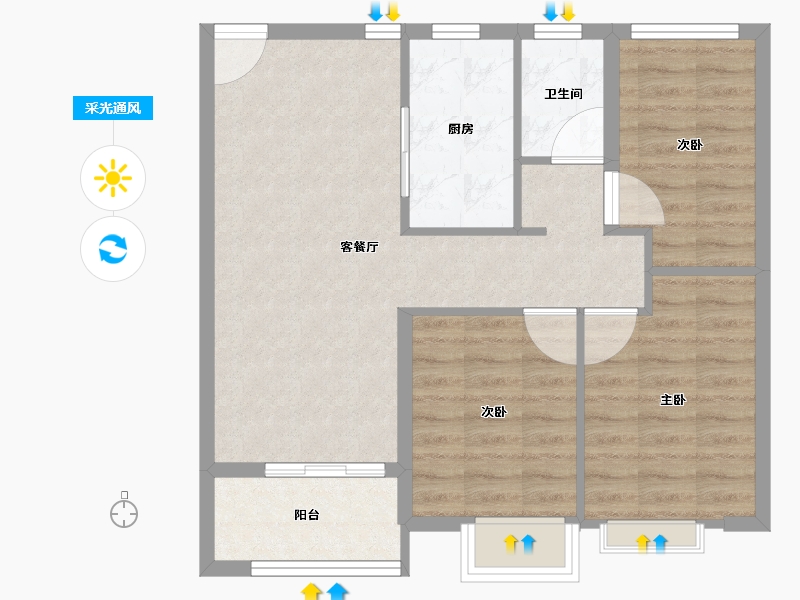 江苏省-苏州市-保利湖畔云上​-70.93-户型库-采光通风