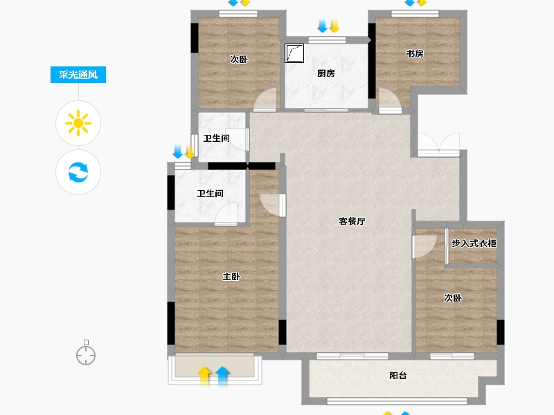 河南省-郑州市-绿都·青云叙-108.00-户型库-采光通风