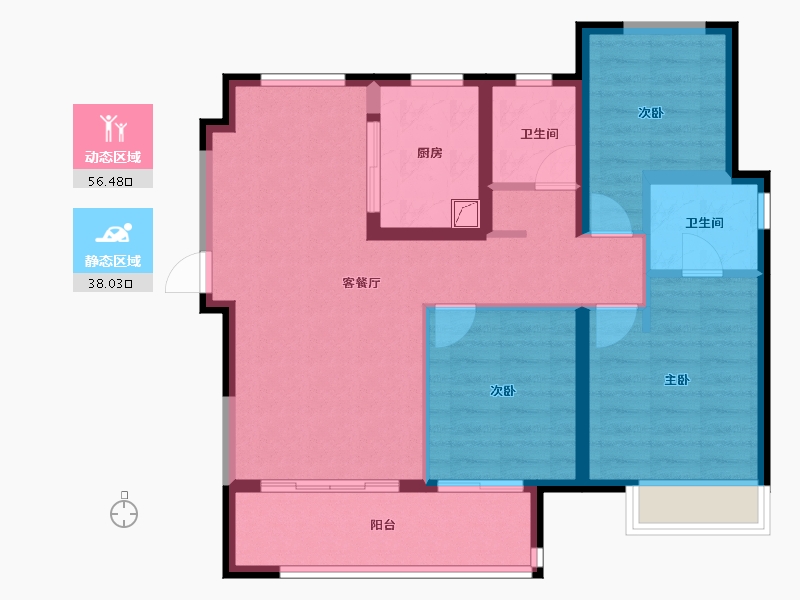 河南省-郑州市-郑州华侨城-84.25-户型库-动静分区