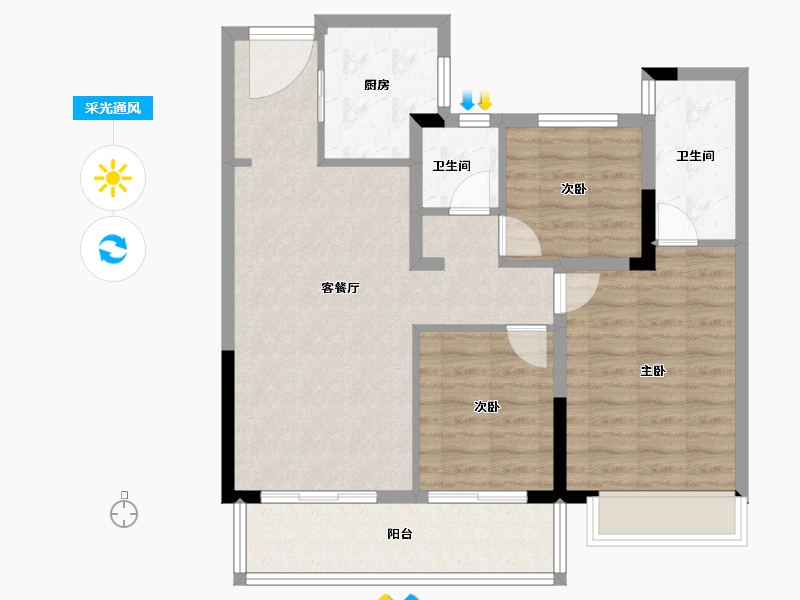 江苏省-苏州市-浅悦静庭-84.01-户型库-采光通风