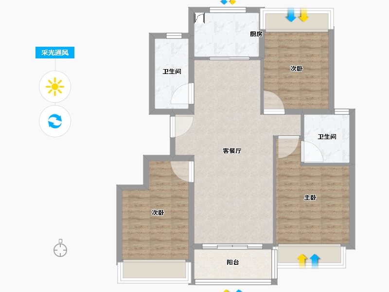 江苏省-苏州市-中海·阅狮山-88.43-户型库-采光通风