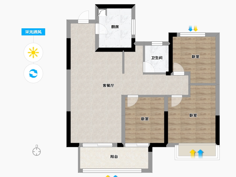 河南省-郑州市-康桥未来公元-71.00-户型库-采光通风