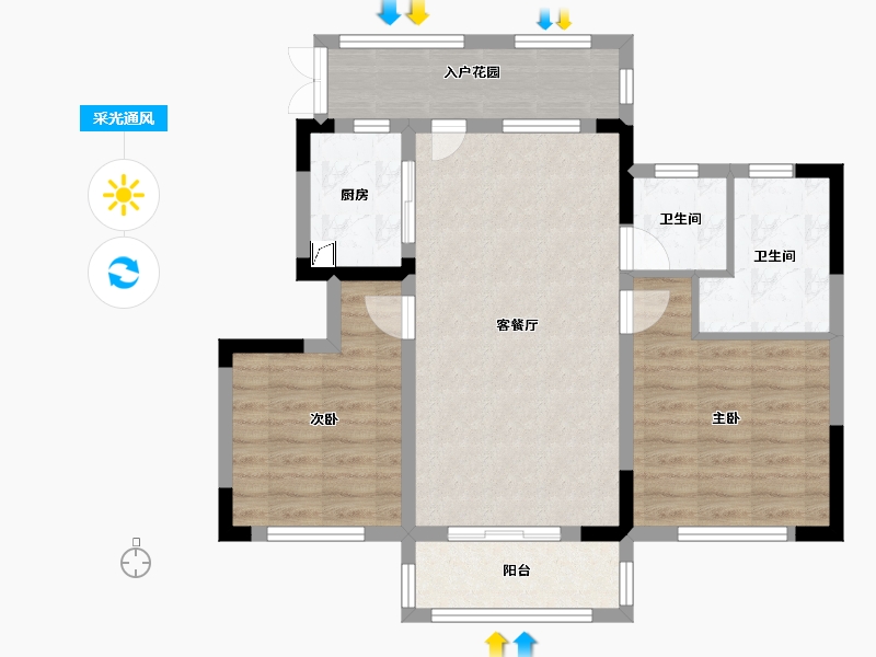 河南省-郑州市-思念果岭·岭尚桃源-76.00-户型库-采光通风