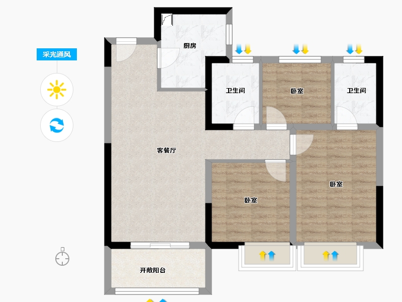 河南省-郑州市-豫发九棠府-76.60-户型库-采光通风