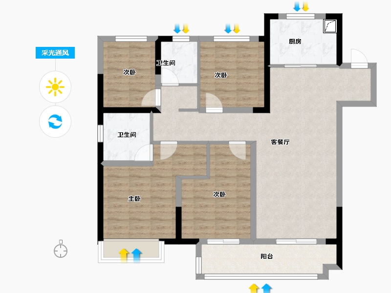 河南省-郑州市-绿都·青云叙-100.00-户型库-采光通风