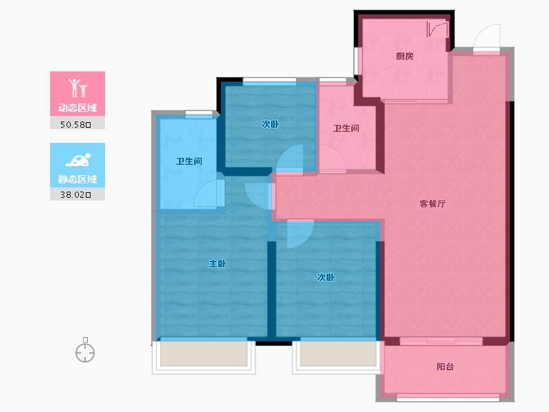 河南省-郑州市-富田城·九鼎华府-78.70-户型库-动静分区