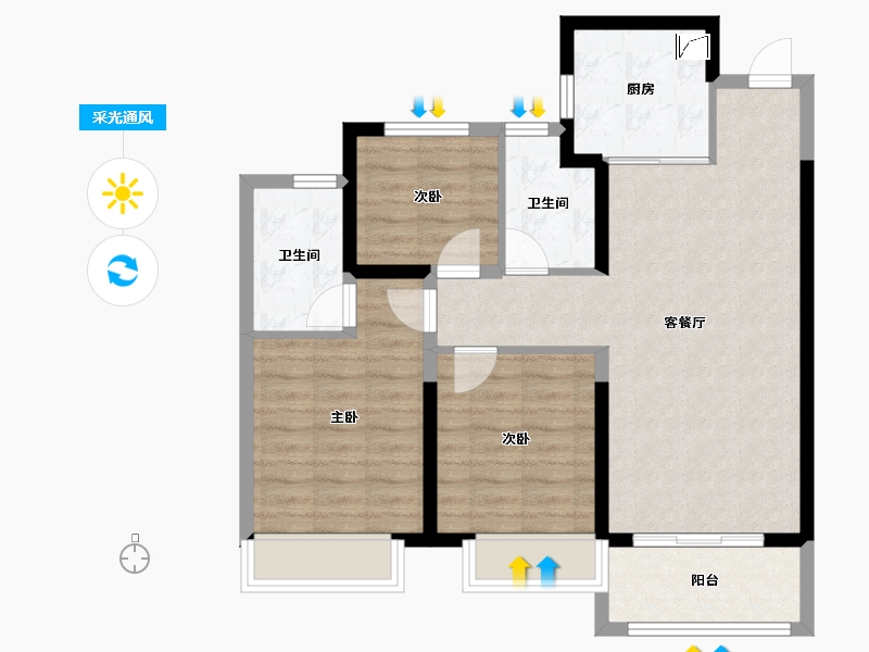 河南省-郑州市-富田城·九鼎华府-78.70-户型库-采光通风