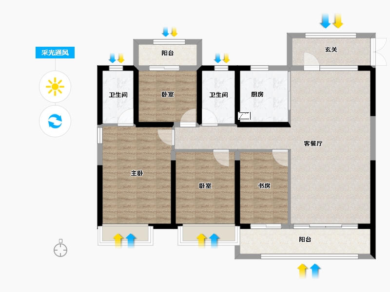 河南省-郑州市-富田城·九鼎华府-113.57-户型库-采光通风