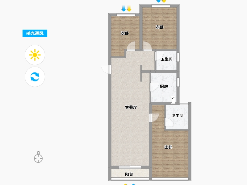 河南省-郑州市-富田城九鼎公馆-86.00-户型库-采光通风