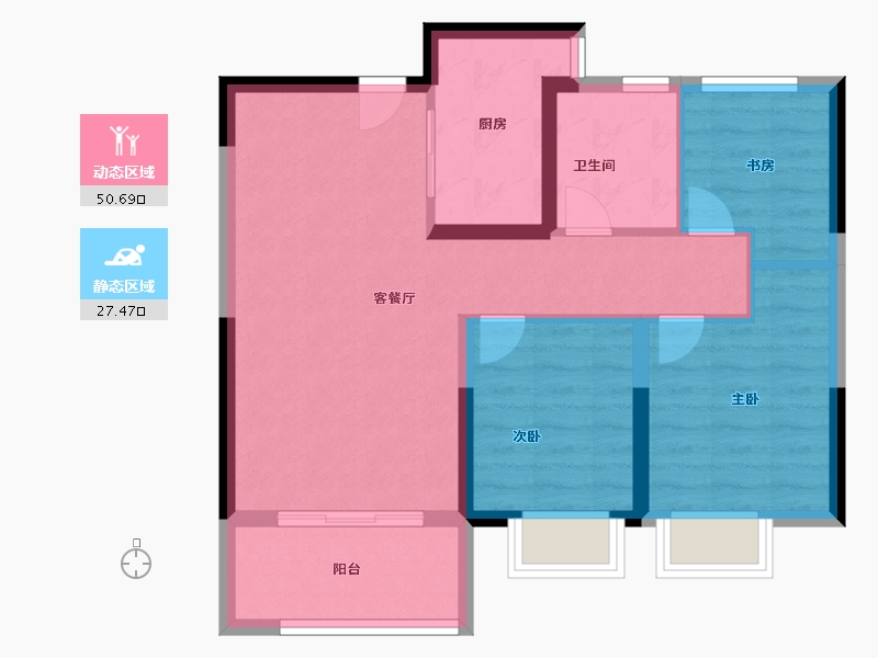 河南省-郑州市-华强国际公馆-69.60-户型库-动静分区