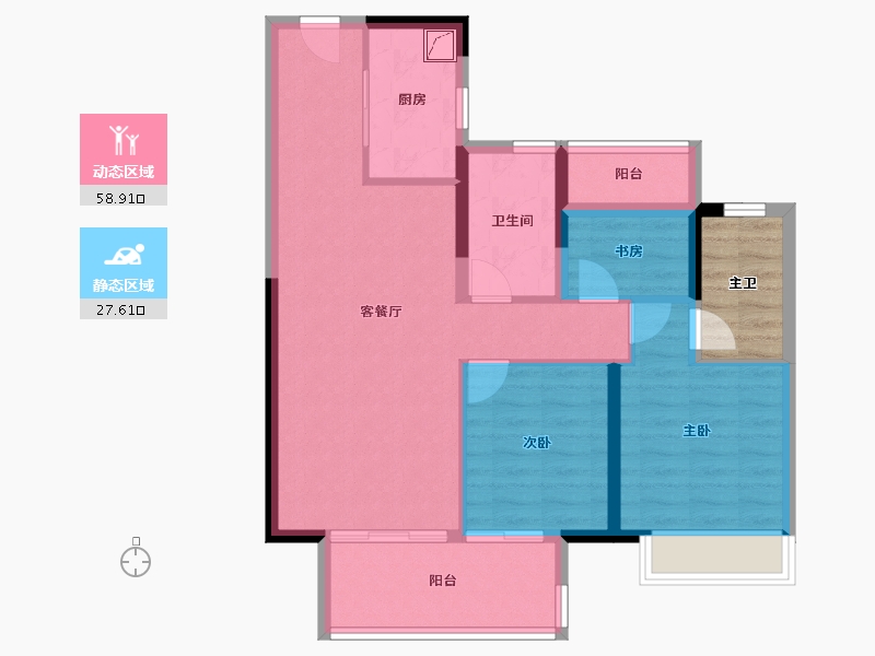 河南省-郑州市-华润置地凯旋门-81.53-户型库-动静分区