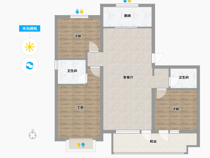 山东省-临沂市-天润·香墅湾1号-98.00-户型库-采光通风