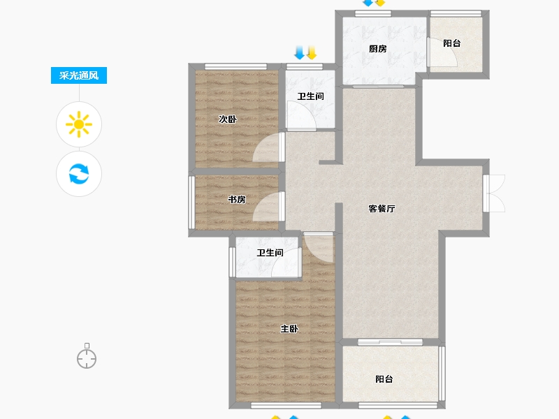 江苏省-苏州市-览月阁​-108.00-户型库-采光通风