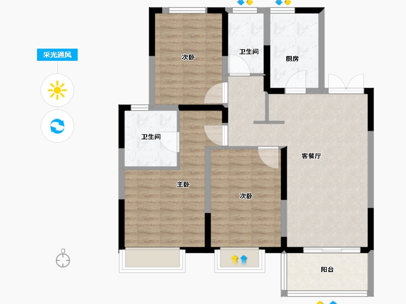 江苏省-苏州市-陆家嘴锦绣澜山-90.40-户型库-采光通风