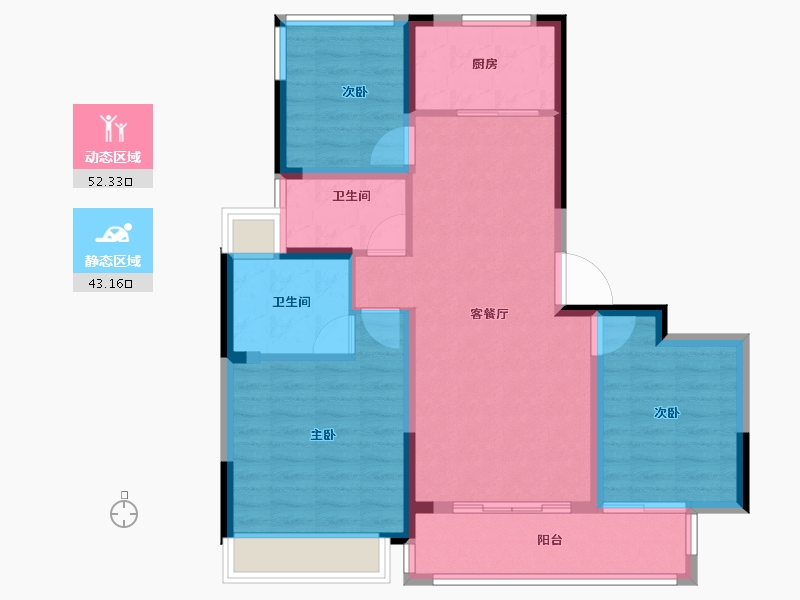 江苏省-苏州市-首开棠前如苑-85.60-户型库-动静分区