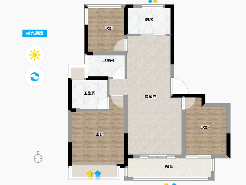 江苏省-苏州市-首开棠前如苑-85.60-户型库-采光通风